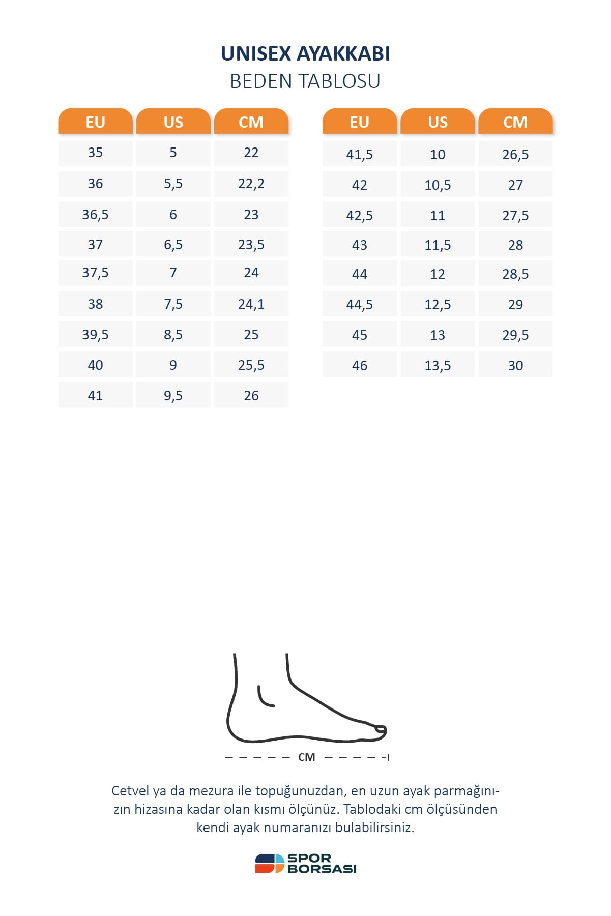 Converse kadın ayakkabı beden tablosu